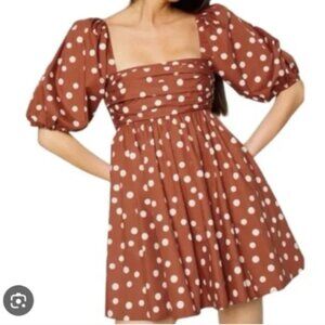 Abercrombie & Fitch Brown Polka Dot Puff Sleeve Babydoll Mini Dress Size L